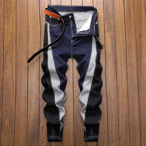 men's jeans hip-hop fashion rock personality stitching streetwear slim casual elastic tapered denim trousers male brand clothes, Blue
men's jeans hip-hop fashion rock personality stitching streetwear slim casual elastic tapered denim trousers male brand clothes, Blue
