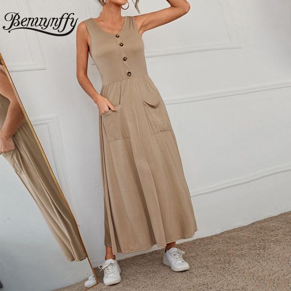 casual dresses benuynffy v-neck button front solid tank dress women 2021 summer high waist sleeveless pocket long female vestidos, Black;gray
casual dresses benuynffy v-neck button front solid tank dress women 2021 summer high waist sleeveless pocket long female vestidos, Black;gray