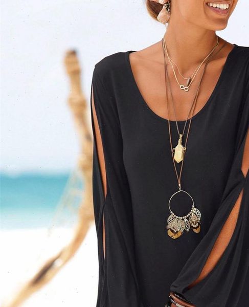 five color black casual beach dress women o neck hollow out sleeve solid mini dress summer clothes for women 2021, Black;gray
five color black casual beach dress women o neck hollow out sleeve solid mini dress summer clothes for women 2021, Black;gray