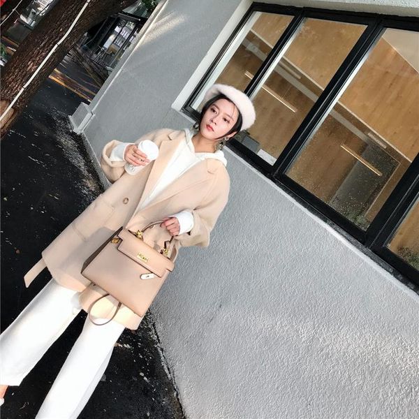 autumn and winter mid-length double-sided woolen woolen coat, women's lace lapel a-line loose coat, Black
autumn and winter mid-length double-sided woolen woolen coat, women's lace lapel a-line loose coat, Black