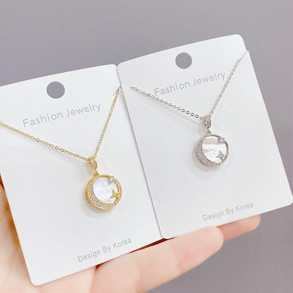 pendant necklaces micro inlaid zircon white mother shell moon necklace fashionable temperament star clavicle chain ornament, Silver
pendant necklaces micro inlaid zircon white mother shell moon necklace fashionable temperament star clavicle chain ornament, Silver