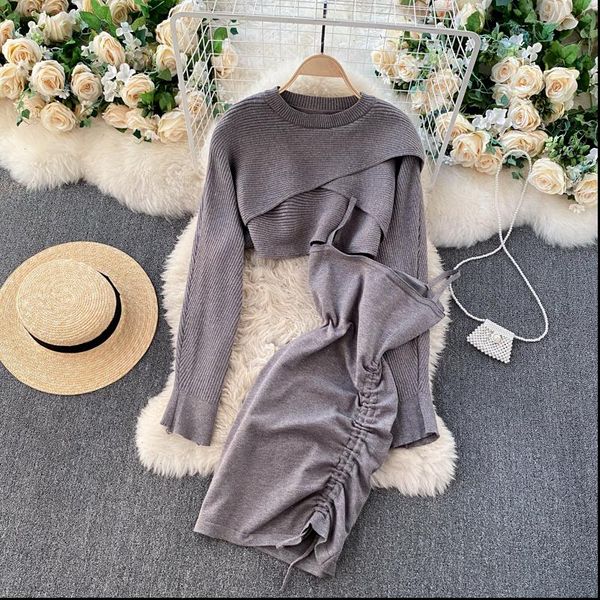 chic 2 pieces set solid women dress long sleeve cropped knit pullover sweater and strap drawstring mini bodycon suits, White
chic 2 pieces set solid women dress long sleeve cropped knit pullover sweater and strap drawstring mini bodycon suits, White