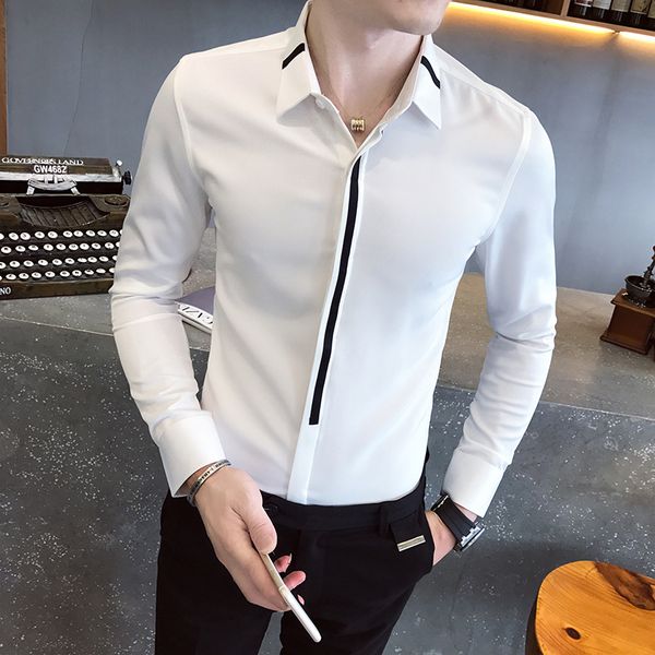

new plus size 5xl-m preto/branco camisa roupas masculinas primavera 2021 nova manga longa magro ajuste casual negcios formal usar blusa homm, Black;brown