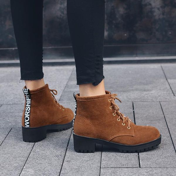 boots 2021 winter thick bottom muffin women's plush british thin black lace up casual single platform shoes