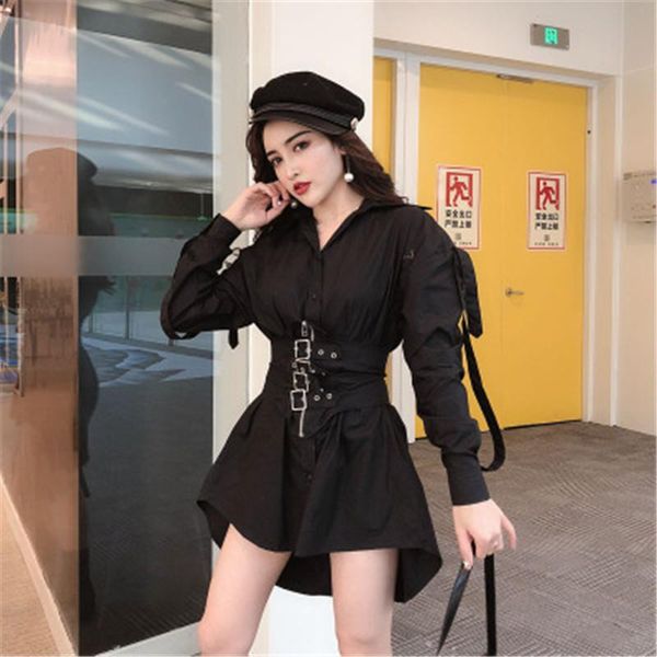 women's blouses & shirts punk women fashion solid buttons long sleeve lapel casual ladies waist belt, White
women's blouses & shirts punk women fashion solid buttons long sleeve lapel casual ladies waist belt, White