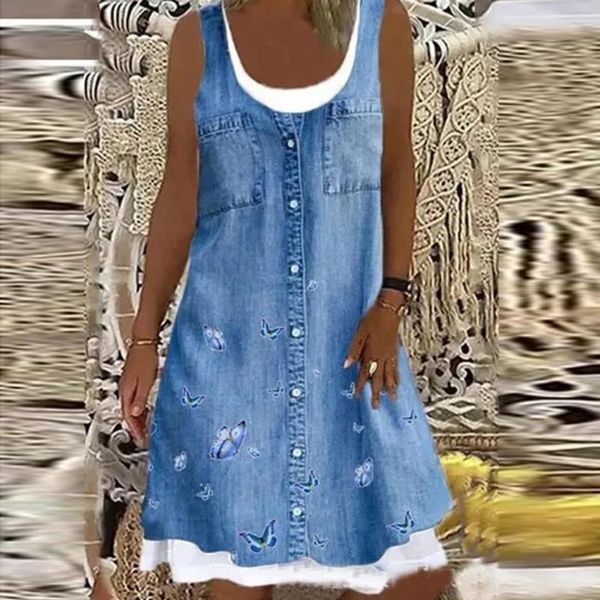 casual dresses 40# plus size denim dress women sleeveless o-neck knee-length summer vintage printed vestidos, Black;gray
casual dresses 40# plus size denim dress women sleeveless o-neck knee-length summer vintage printed vestidos, Black;gray