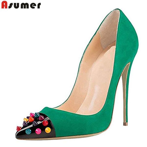 dress shoes asumer large size 35-45 2021 basic women pumps rivets pointed toe 12cm stiletto heels spring summer, Black
dress shoes asumer large size 35-45 2021 basic women pumps rivets pointed toe 12cm stiletto heels spring summer, Black