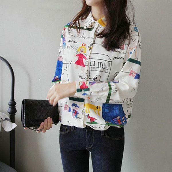 2021 women\s vintage cartoon print lapel shirt loose single breasted long sleeve blouse drop shipping good quality, White
2021 women\s vintage cartoon print lapel shirt loose single breasted long sleeve blouse drop shipping good quality, White