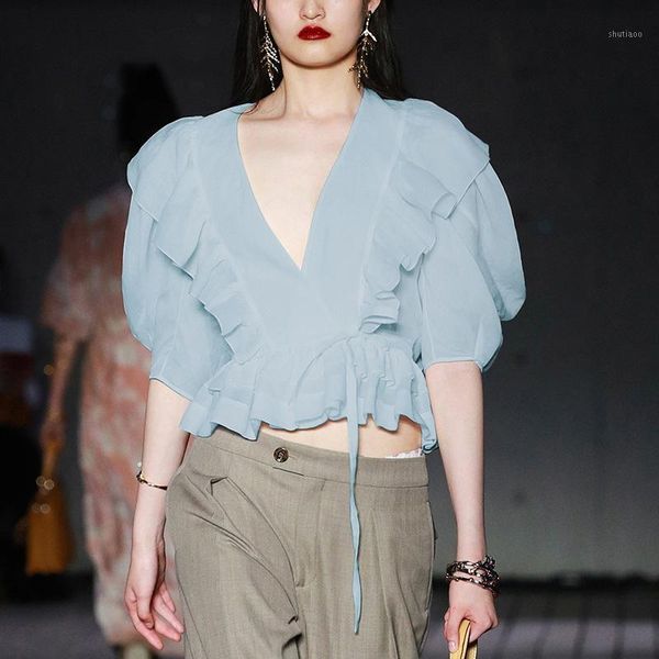 women's blouses & shirts chiffon shirt summer 2021 fashion temperament v-neck ruffle thin versatile short foreign style top, White
women's blouses & shirts chiffon shirt summer 2021 fashion temperament v-neck ruffle thin versatile short foreign style top, White