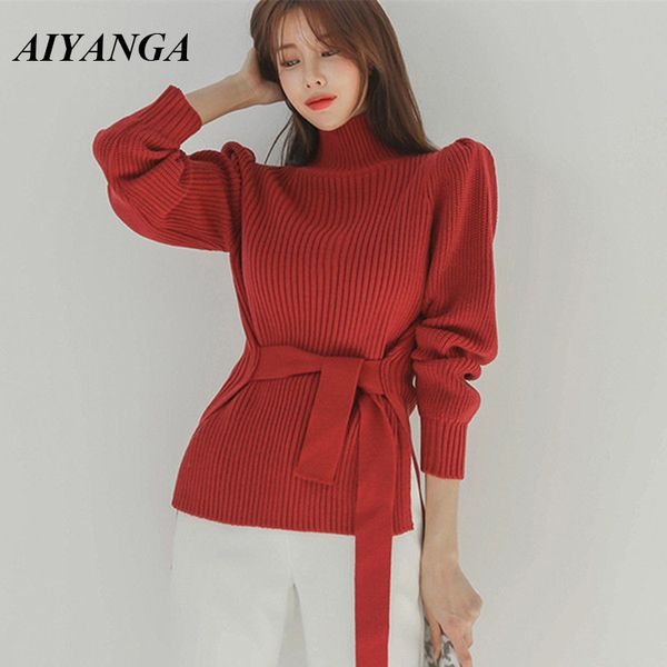 turtleneck ladies puff sleeve women's knitted sweater new korean fashion with belt pullover and jumper elegant sweaters 210218, White;black
turtleneck ladies puff sleeve women's knitted sweater new korean fashion with belt pullover and jumper elegant sweaters 210218, White;black