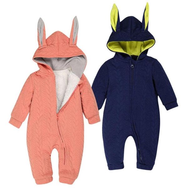 jumpsuits baby overalls for winter born clothes ears rompers girls boys jumpsuit infant warm sheep wool clothing, Blue