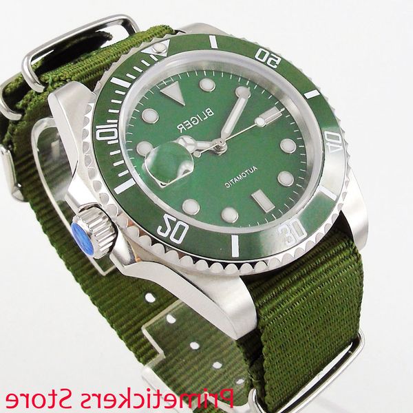bliger 40mm green dial ceramic bezel luminous nylon strap sapphire glass automatic movement men's watch, Slivery;brown
bliger 40mm green dial ceramic bezel luminous nylon strap sapphire glass automatic movement men's watch, Slivery;brown