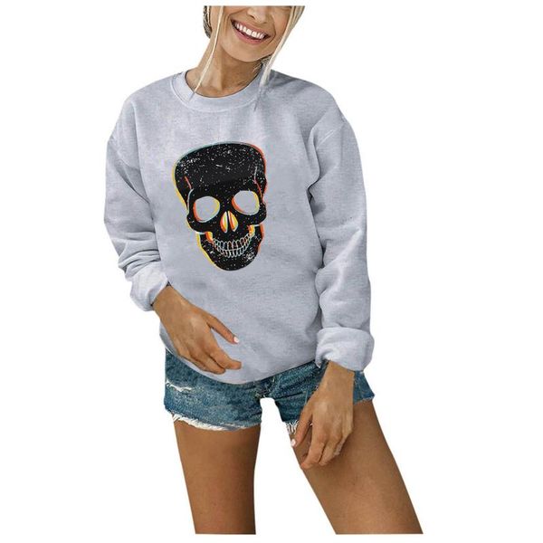 women's t-shirt black skull print sweater women gray long-sleeved loose pullover round neck casual conjunto de ropa pies a cabeza, White
women's t-shirt black skull print sweater women gray long-sleeved loose pullover round neck casual conjunto de ropa pies a cabeza, White