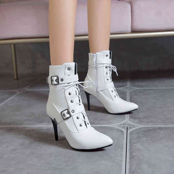 dress shoes women's stiletto heels ankle boots woman punk metal buckle belt pointed toe booties lady female cross tie 34-50 ekjg, Black
dress shoes women's stiletto heels ankle boots woman punk metal buckle belt pointed toe booties lady female cross tie 34-50 ekjg, Black