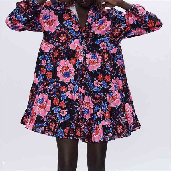 za long sleeve fashion women dresses floral printed mini autumn chic collared ruffled hem casual with button, Black;gray
za long sleeve fashion women dresses floral printed mini autumn chic collared ruffled hem casual with button, Black;gray