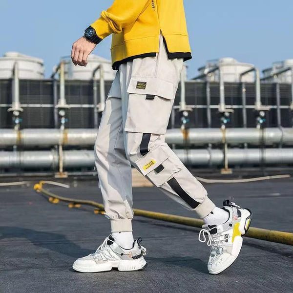 men's pants hip hop men streetwear military patchwork pocket side striped joggers sweatpants cuffed ankle length trousers for male, Black
men's pants hip hop men streetwear military patchwork pocket side striped joggers sweatpants cuffed ankle length trousers for male, Black