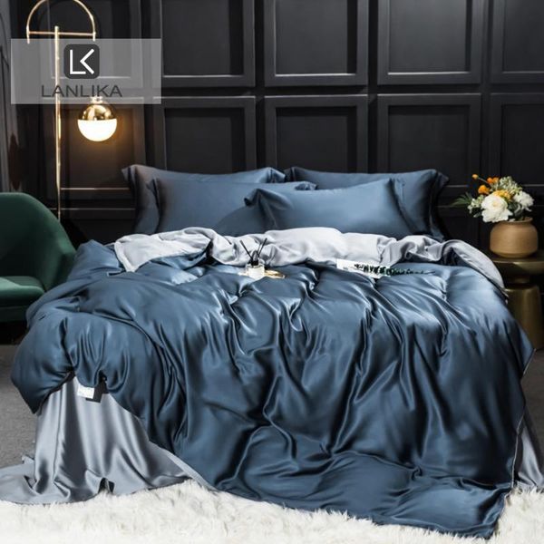 lanlika luxury blue gray 100% silk bedding set soft double bed duvet cover flat sheet king bed linen set home textile
lanlika luxury blue gray 100% silk bedding set soft double bed duvet cover flat sheet king bed linen set home textile