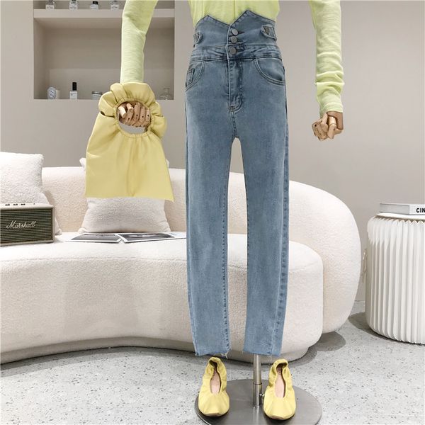 spring summer fashion black female super waist breasted denim pants thin pencil leggings l5t9, Blue
spring summer fashion black female super waist breasted denim pants thin pencil leggings l5t9, Blue