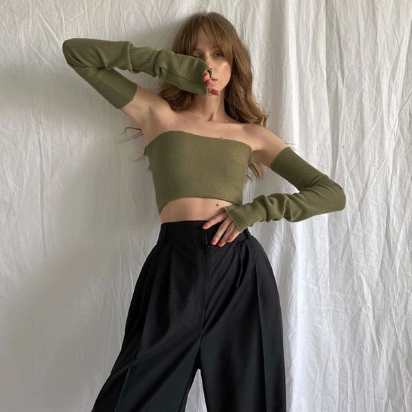 off shoulder green knit crop for women tube with sleeve backless tanks cropped feminino streetwear, White
off shoulder green knit crop for women tube with sleeve backless tanks cropped feminino streetwear, White