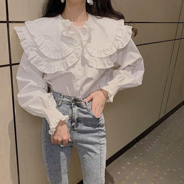 women's blouses & shirts doll collar ruffles white chiffon shirt women long sleeve loose blouse elegant office for blusas mujer c7056
women's blouses & shirts doll collar ruffles white chiffon shirt women long sleeve loose blouse elegant office for blusas mujer c7056