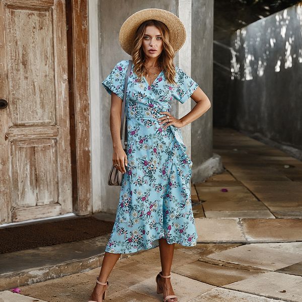 elegant ladies v neck short sleeve floral print women 2021 new fashion spring summer high wasit long holiday style 49lf, Black;gray
elegant ladies v neck short sleeve floral print women 2021 new fashion spring summer high wasit long holiday style 49lf, Black;gray
