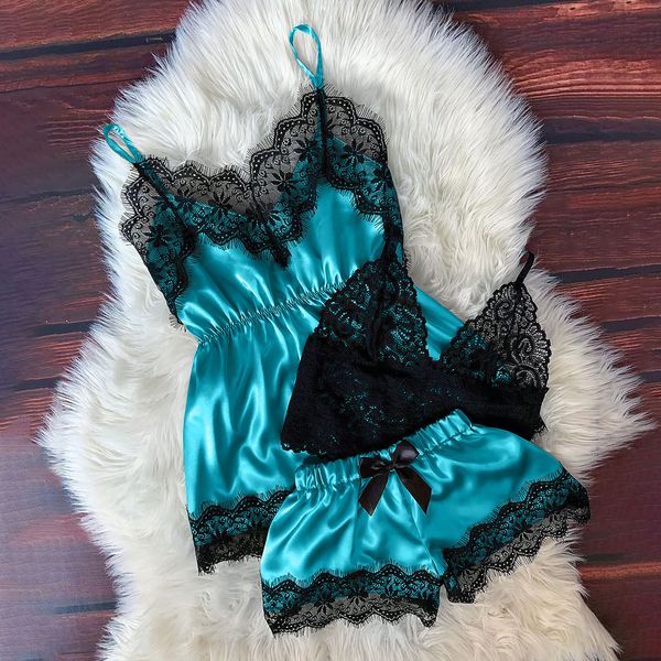 women pajamas suit v-neck eyelash lace satin camisole bowknot shorts black perspective bra set
women pajamas suit v-neck eyelash lace satin camisole bowknot shorts black perspective bra set