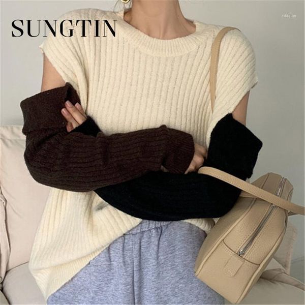 women's sweaters sungtin different color sleeves off the shoulder womens winter sweater 2021 korean fashion 3 patchwork knitted pullove, White;black
women's sweaters sungtin different color sleeves off the shoulder womens winter sweater 2021 korean fashion 3 patchwork knitted pullove, White;black