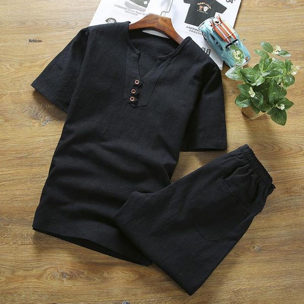 men's tracksuits summer v-neck clothing suit short-sleeved shirt pants linen shorts two-piece, Gray
men's tracksuits summer v-neck clothing suit short-sleeved shirt pants linen shorts two-piece, Gray