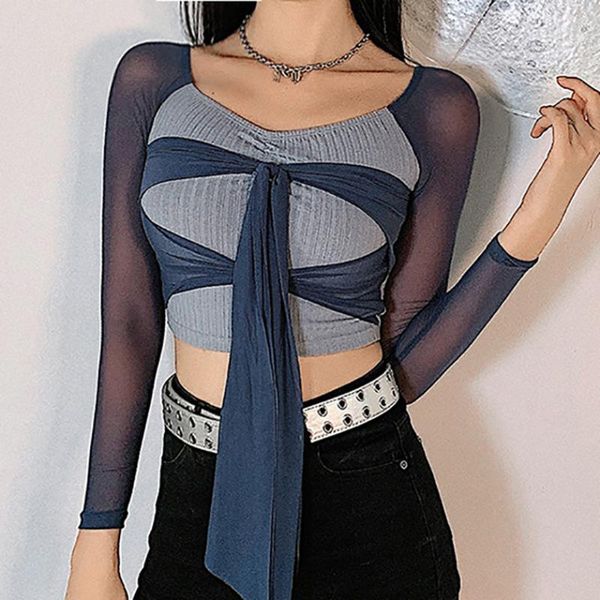 women's t-shirt y2k mesh see-through patchwork tie e-girl t-shirts gothic ribbed slim woman tshirts vintage streetwear, White
women's t-shirt y2k mesh see-through patchwork tie e-girl t-shirts gothic ribbed slim woman tshirts vintage streetwear, White