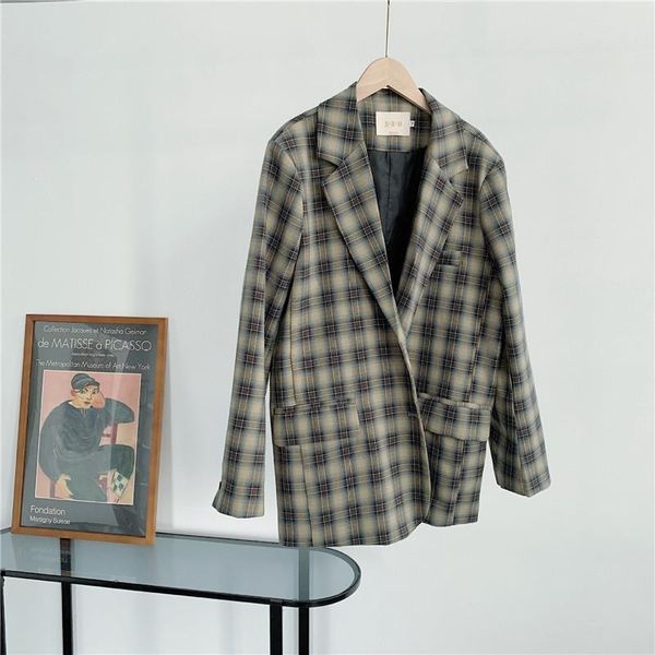 women's suits & blazers vintage loose women plaid spring autumn korean single breasted oversized suit jackets office lady casual chaque, White;black
women's suits & blazers vintage loose women plaid spring autumn korean single breasted oversized suit jackets office lady casual chaque, White;black