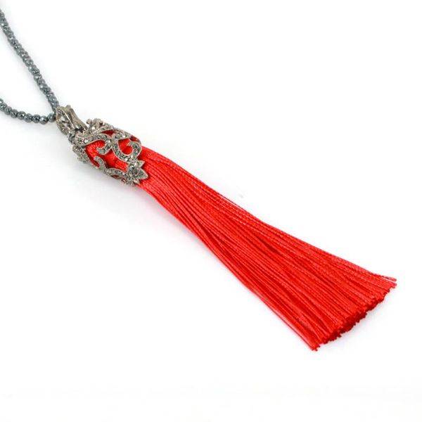 earrings & necklace bohemia boho red silk tassel with studs earring and hematite bead chain long pendant set fine dainty jewelry, Silver
earrings & necklace bohemia boho red silk tassel with studs earring and hematite bead chain long pendant set fine dainty jewelry, Silver