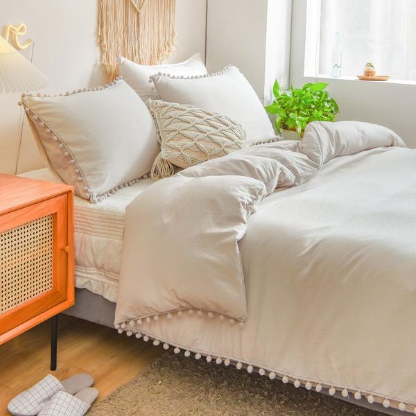 bedding sets light taupe cream duvet cover set pom poms shabby chic bed soft solid color linen home textile no comforter
bedding sets light taupe cream duvet cover set pom poms shabby chic bed soft solid color linen home textile no comforter