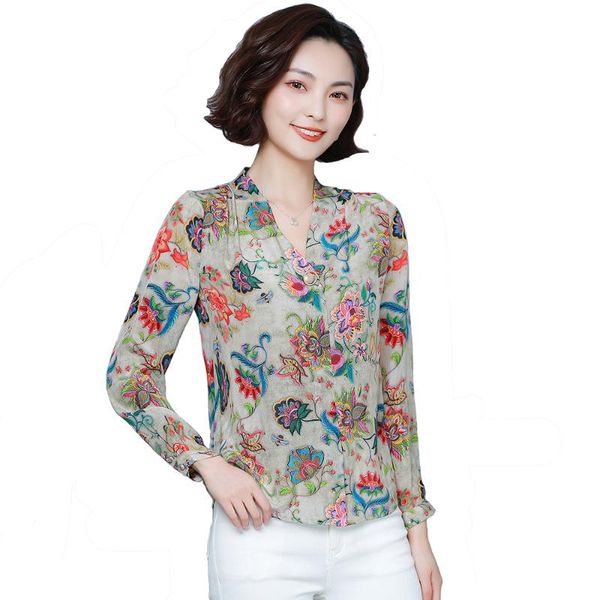 women's blouses & shirts 2021 woman spring autumn office lady v-neck flower print imitation silk blouse, White
women's blouses & shirts 2021 woman spring autumn office lady v-neck flower print imitation silk blouse, White