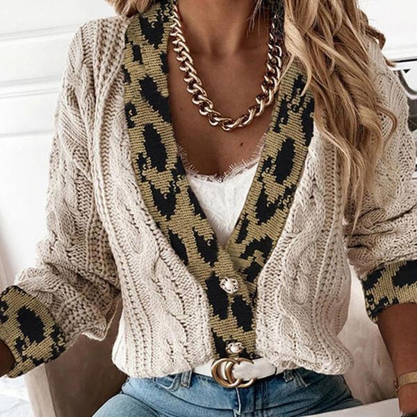 women's knits & tees women autumn winter chic casual patchwork leopard knitted sweater elegant fashion single breasted cardigan 2021, White
women's knits & tees women autumn winter chic casual patchwork leopard knitted sweater elegant fashion single breasted cardigan 2021, White