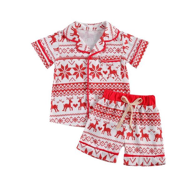 1-6y christmas kids boys girls pajama sets short sleeve single breasted shirts shorts 2pcs homewear, White
1-6y christmas kids boys girls pajama sets short sleeve single breasted shirts shorts 2pcs homewear, White
