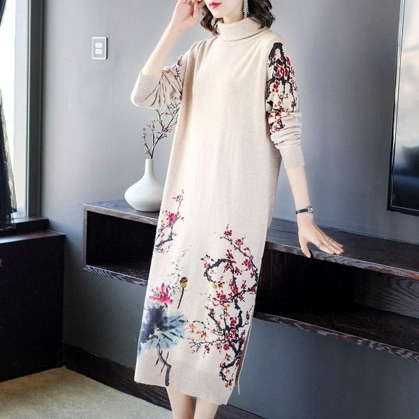 casual dresses fall winter retro loose women knitting dress 2021 ladies high neck flower print pattern vintage bottoming, Black;gray
casual dresses fall winter retro loose women knitting dress 2021 ladies high neck flower print pattern vintage bottoming, Black;gray