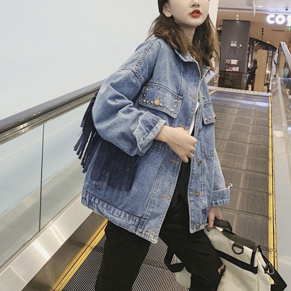 New 2021 Autumn Long Sleeve Floral Embroidery Denim Jackets Korean Style Loose Jean Vintage Elegant Tassel Coat Outwear MYZ4, Black;brown
New 2021 Autumn Long Sleeve Floral Embroidery Denim Jackets Korean Style Loose Jean Vintage Elegant Tassel Coat Outwear MYZ4, Black;brown