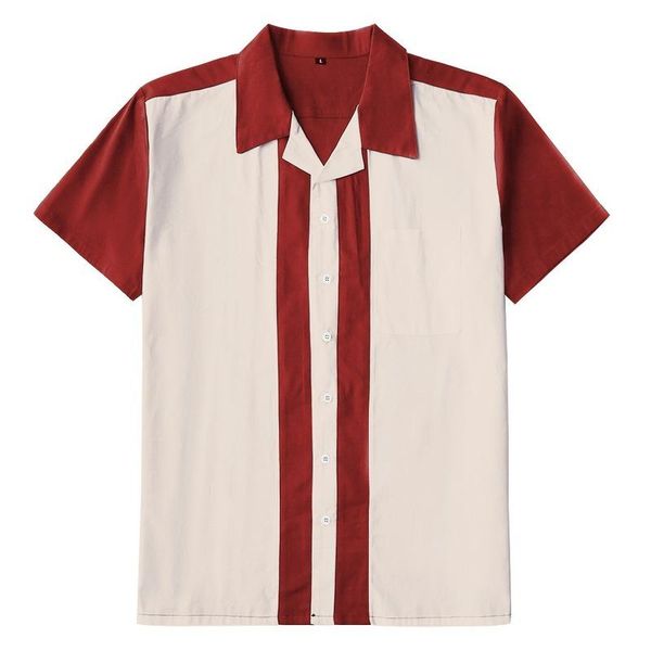 men's casual shirts selling product in 2021 retro bowling clothing cotton maroon beige stitching short-sleeved shirt, White;black
men's casual shirts selling product in 2021 retro bowling clothing cotton maroon beige stitching short-sleeved shirt, White;black
