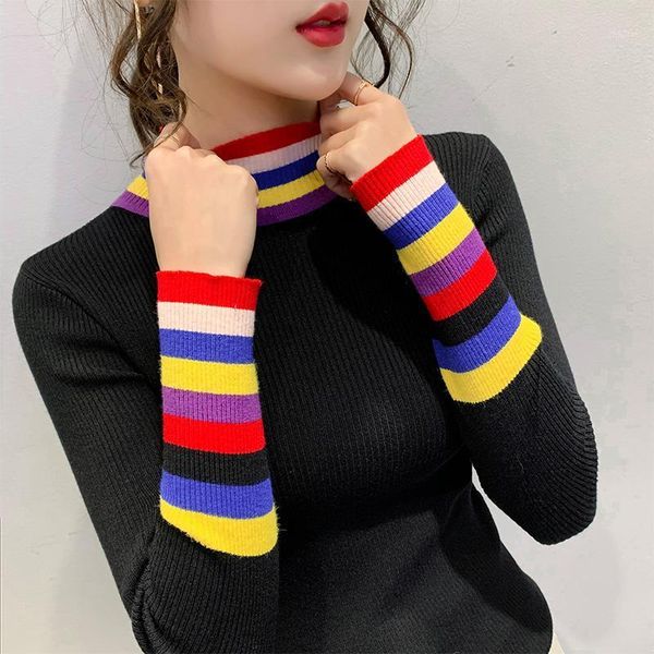 women's sweaters real s # striped bottoming sweater women 2021 spring korean version of the wild half high neck pullover slim t, White;black
women's sweaters real s # striped bottoming sweater women 2021 spring korean version of the wild half high neck pullover slim t, White;black