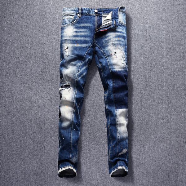 2021 new italian style fashion men jeans retro blue slim fit painted designer ripped denim trousers streetwear hip hop biker pants hombre yj
2021 new italian style fashion men jeans retro blue slim fit painted designer ripped denim trousers streetwear hip hop biker pants hombre yj