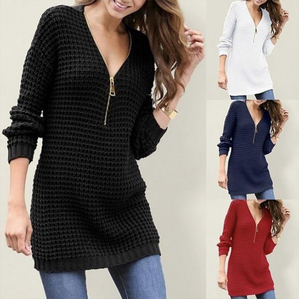 women pullover v neck sweater solid color zipper europe warmn long winter clothes vestidos mmy77012, White;black
women pullover v neck sweater solid color zipper europe warmn long winter clothes vestidos mmy77012, White;black