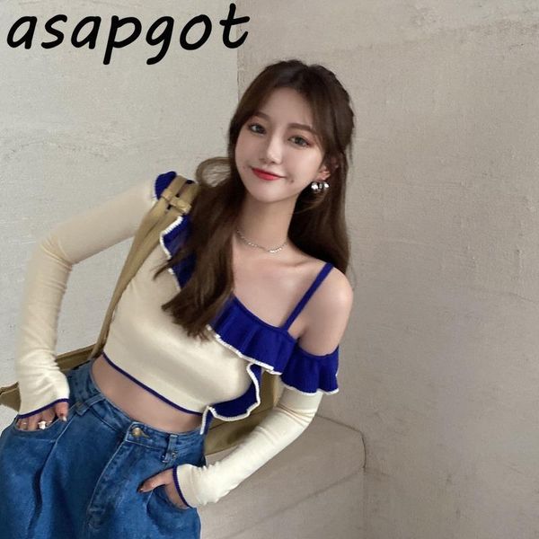 women's t-shirt knitted ruffles tshirts women long sleeve slim pullovers 2021 short skew collar crop patchwork fashion chic korean, White
women's t-shirt knitted ruffles tshirts women long sleeve slim pullovers 2021 short skew collar crop patchwork fashion chic korean, White