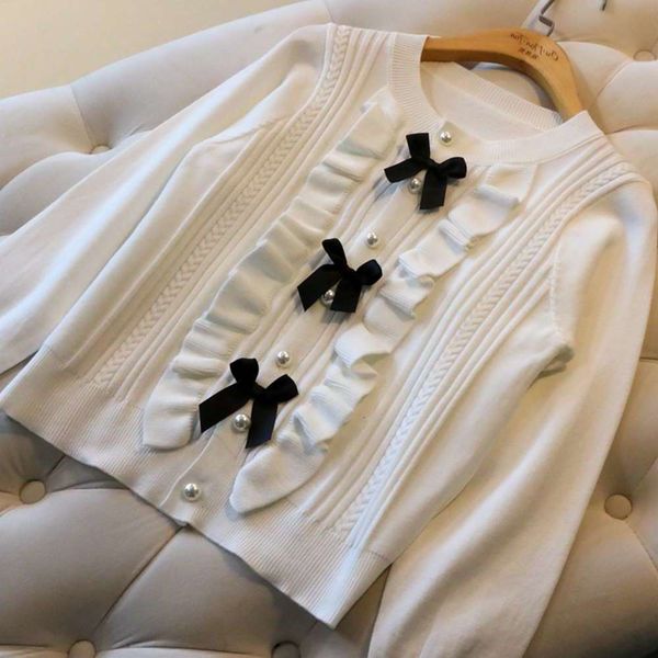 2021ouman homemade women's clothes trap net red fairy sweet age reducing bow tie wood ear knitted cardigan, White;black
2021ouman homemade women's clothes trap net red fairy sweet age reducing bow tie wood ear knitted cardigan, White;black