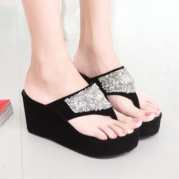 spring and summer new korean version of rhinestone wedges with platform platform flip-flops flip-flops beach sandals, Black
spring and summer new korean version of rhinestone wedges with platform platform flip-flops flip-flops beach sandals, Black
