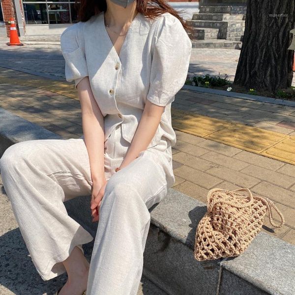 korean vintage two piece set summer clothes for women puff sleeve single breasted shirts blouses crop + long pants suits women's, White
korean vintage two piece set summer clothes for women puff sleeve single breasted shirts blouses crop + long pants suits women's, White
