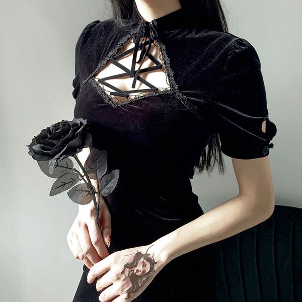 retro bandage black short sleeve mini dress women gothic streetwear female dress elegent vintage party dress, Black;gray
retro bandage black short sleeve mini dress women gothic streetwear female dress elegent vintage party dress, Black;gray