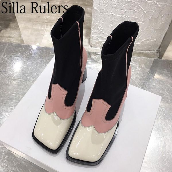 boots runway square heels ankle women sqaure toe genuine leather for woman stitching elastic patchwook autumn, Black
boots runway square heels ankle women sqaure toe genuine leather for woman stitching elastic patchwook autumn, Black