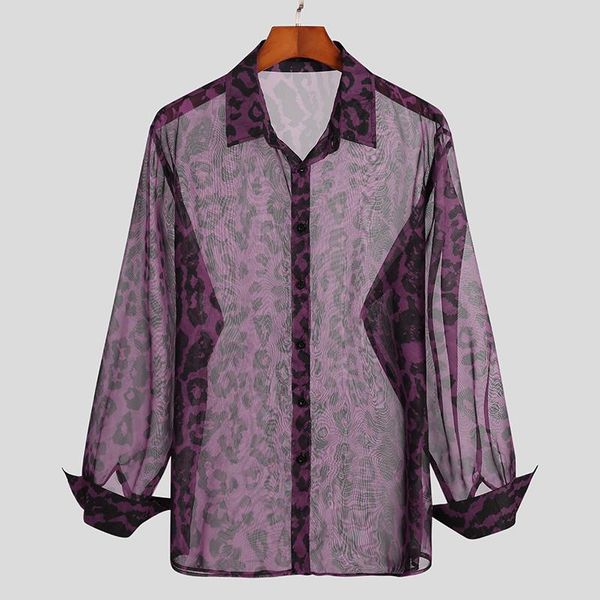 men mesh shirt leopard print streetwear long sleeve lapel see through blouse breathable party camisas s-5xl, White;black
men mesh shirt leopard print streetwear long sleeve lapel see through blouse breathable party camisas s-5xl, White;black