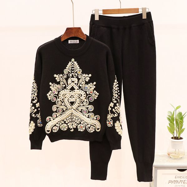 new autumn winter tracksuits set female beading diamonds long sleeve sweater knit pants 2pcs women autumns loose pullover trousers knitwear, Gray
new autumn winter tracksuits set female beading diamonds long sleeve sweater knit pants 2pcs women autumns loose pullover trousers knitwear, Gray