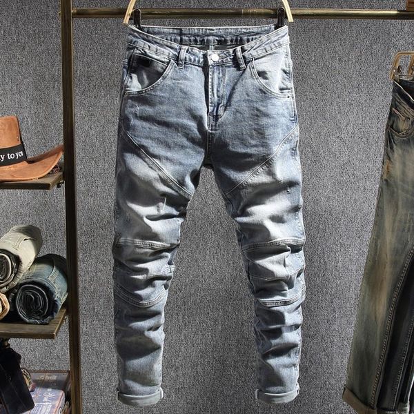 men's jeans european street fashion men retro light blue elastic slim fit spliced designer biker hip hop denim punk pants
men's jeans european street fashion men retro light blue elastic slim fit spliced designer biker hip hop denim punk pants